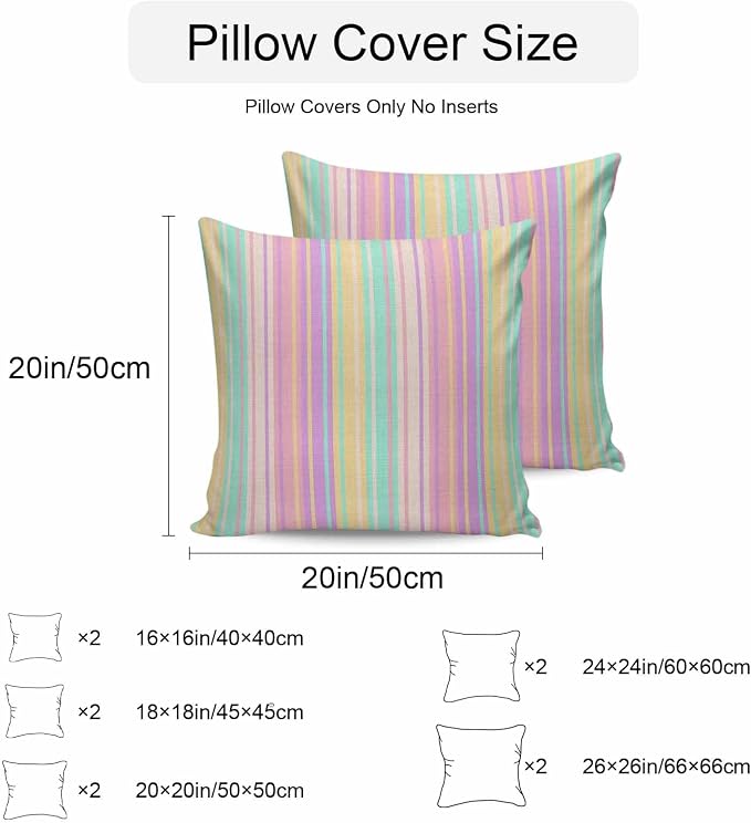 Pink Aqua Stripe Outdoor Pillow Covers 24x24 Inch Throw Pillow Covers Set of 2 Waterproof Decorative Pillow Cases Yellow Geometric Country Geometric Cushion Covers for Patio Furniture Garden Couch