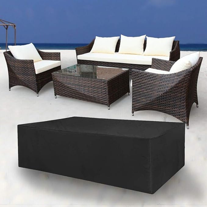 FLR 83x51x29in Patio Table Cover Veranda Rectanguler Black Waterproof Outdoor Dinner Protector Dust-Proof Table Desk Cover Furniture Covers with Storage Bags for Garden Outdoor Indoor Furniture Table
