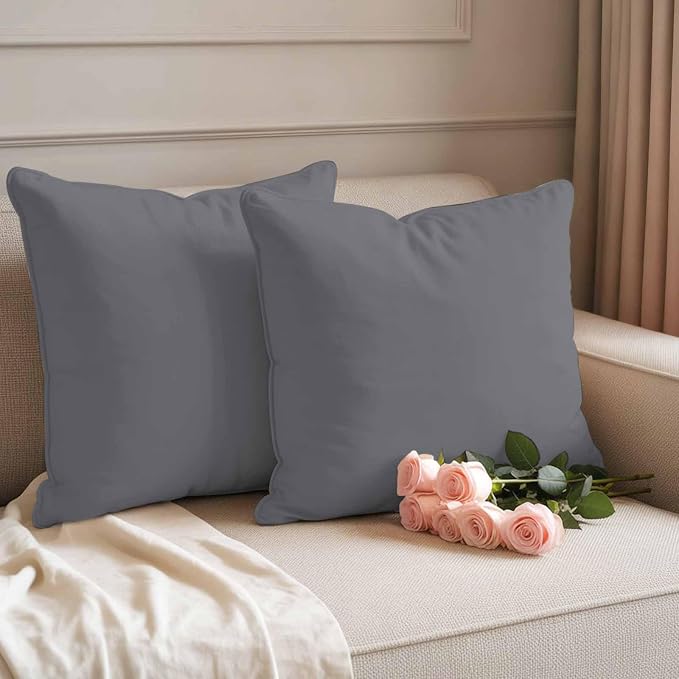 Throw Pillow Covers 20x20 Inch Set of 2, Grey Pure Color Waterproof Outdoor Pillow Covers, Aesthetics Contemporary Luxury Decorative Cushion Pillowcases for Couch, Sofa, Bed, Garden, Patio