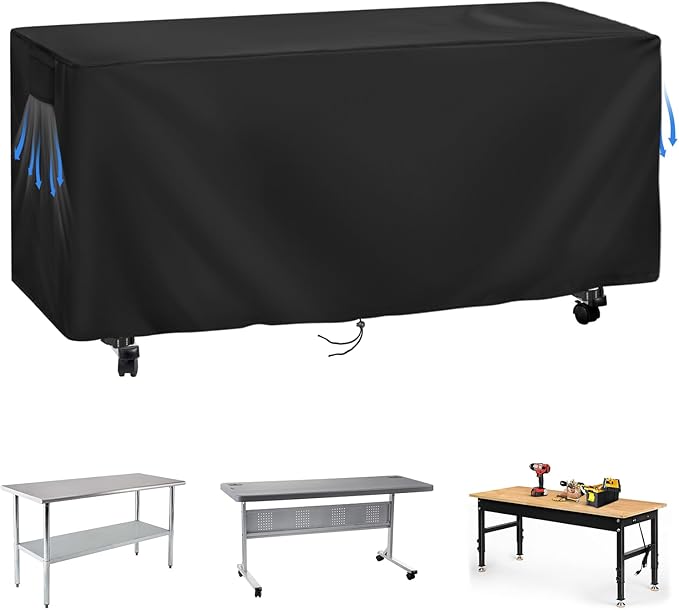 Outdoor Prep Table Cover 60 Inch, Waterproof Patio Stainless Steel Table Cover, Workbench Covers Waterproof, Picnic BBQ Grill Cart Covers (Black) (Black, 60''L x 24''W x 35''H)