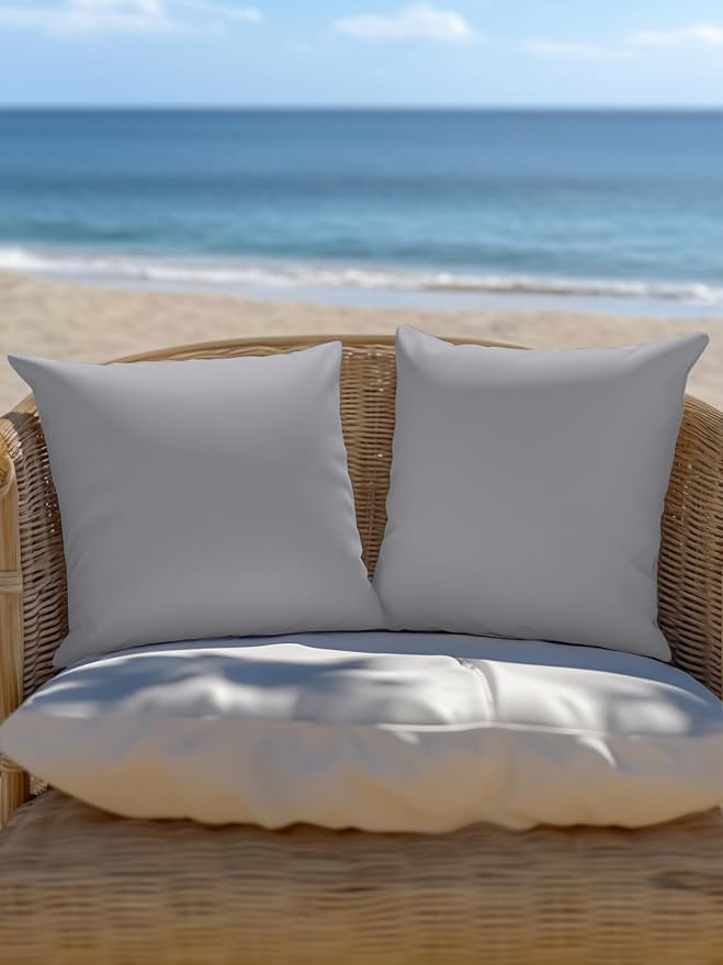 Vandarllin Waterproof Outdoor Pillow Set of 2 Solid Color Decorative Throw Pillows Cover & Insert 18x18 Inch Pillowcase Grey Square Pillows for Couch Sofa Bed Patio Furniture Indoor Outdoor