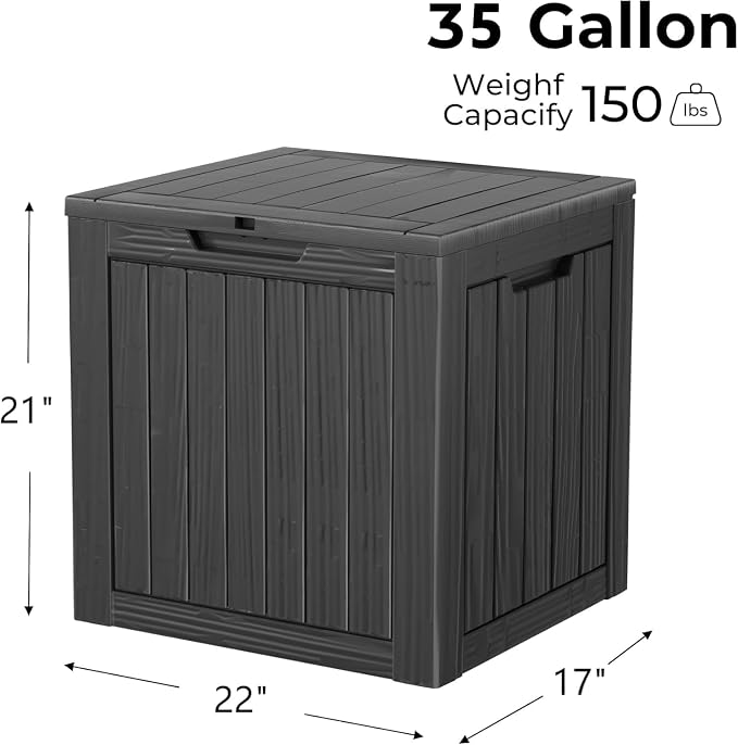35 Gallon Outdoor Deck Box, Lockable Waterproof Outdoor Storage Boxes For Garden Tools,Indoor Cushions,Accessories Outside Storage Resin Weatherproof Container, Black