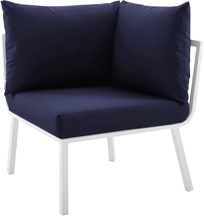 Modway Riverside 5 Piece Outdoor Patio Aluminum Set, 59 x 85.5 x 28, White Navy