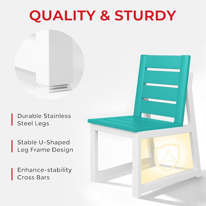 Costaelm Stinson Outdoor Patio HDPE Dining Side Chair, Turquoise
