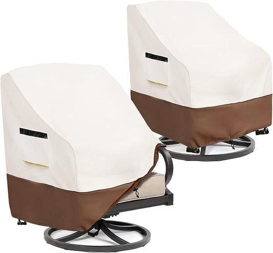 Patio Chair Covers 2 Pack,Swivel Lounge Chair Cover,Waterproof Heavy Duty Patio Furniture Covers for Outdoor Swivel Lounge Chair(33 W x 35 D x 38.5 H inches) Beige & Brown