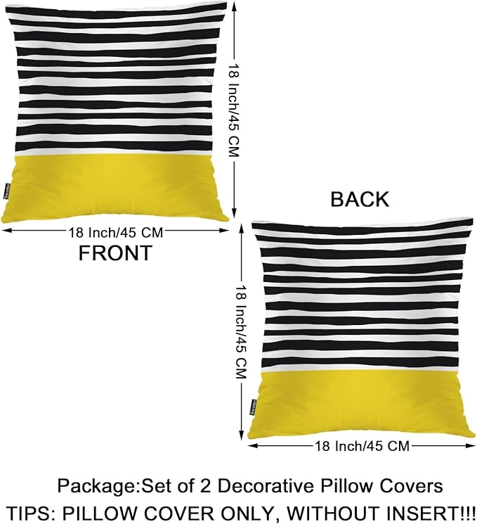 Swono Abstract Black Yellow Home Decorative Throw Pillows Covers 18"X18" Set of 2 Outdoor Pillowcase for Livingroom Bedroom, Modern Black Stripes Yellow Block Boho Pillow Cushion Covers for Man Woman