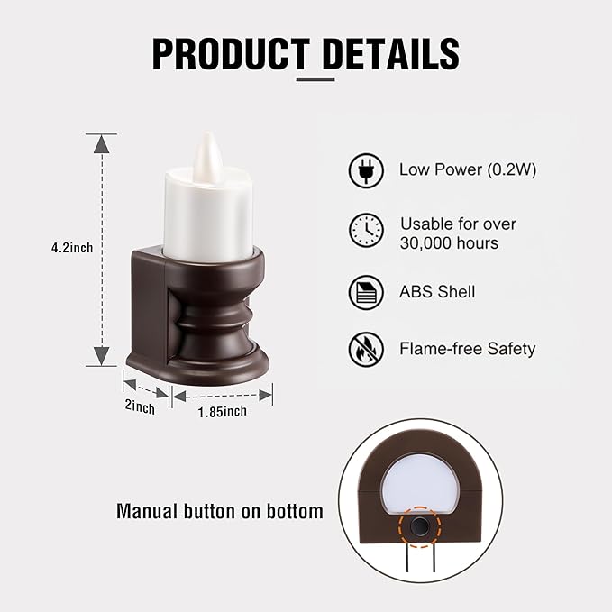 Meonum Flickering Flameless Candle Night Light Plug in, Dimmable LED Nightlight with Dusk to Dawn Sensor, Decorative Candle Light for Bedroom, Hallway, Bathroom(4 Pcs,Warm Yellow & Brown Base)
