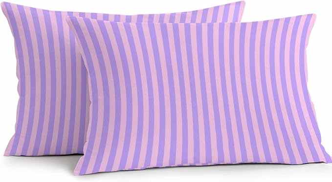 Lumbar Pillow Covers 20x12 Inch Set of 2, Purple Pink Waterproof Outdoor Cushion Covers, Geometric Vertical Striped Solid Rainbow Decorative Pillowcases for Couch, Sofa, Bed, Garden, Patio