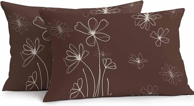 Lumbar Pillow Covers 20x12 Inch Set of 2, Brown Waterproof Outdoor Pillow Covers, Spring Flora Decorative Cushion Pillowcases for Couch, Sofa, Bed, Garden, Patio