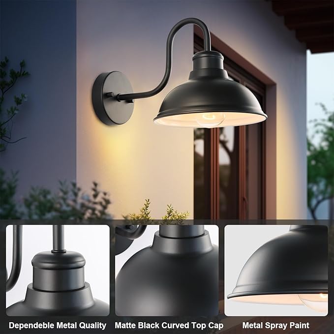 12" Barn Light Outdoor Wall Lights 2 Pack Large Exterior Lighting Fixtures | Anti-Rust Waterproof Black Classic Farmhouse Industrial Wall-Mounted Barn Light Fixture for Garage/Porch/Patio ETL Listed