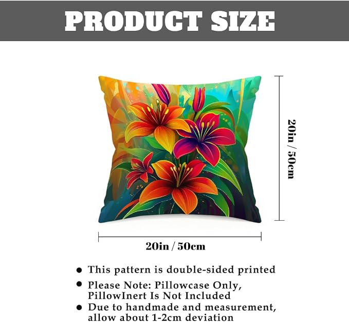 20x20 Inch Outdoor Pillow Covers Set of 2 Waterproof Throw Pillow Covers Decorative Couch Cushion Covers Neon Orange Green Flowers Square Pillowcases Protectors for Patio Garden Sofa