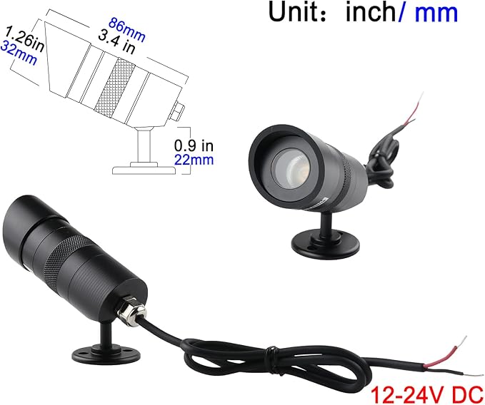 LED Landscape Spotlights- Mini Anti-Glare, 3W 12V-24V DC, IP67 Waterproof Garden Lights,Outdoor Decorative Lamps,Warm White 3000K, Black