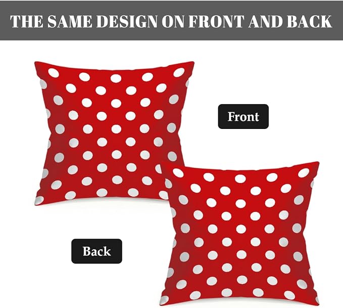 16x16 Inch Outdoor Pillow Covers Set of 2 Waterproof Throw Pillow Covers Decorative Couch Cushion Covers Red Polka Dot Square Pillowcases Protectors for Patio Garden Sofa