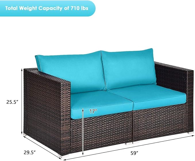 COSTWAY 2PCS Patio Rattan Corner Sofa Sectional Furniture Conversation Set