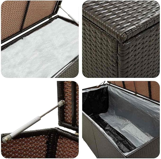 Patio Storage Box, 78.7" x 19.6" x 23.6" Outdoor Deck Box with PE Liner, Rectangular Poly Rattan Garden Storage Trunk for Patio, Balcony, and Garage Organization, Brown