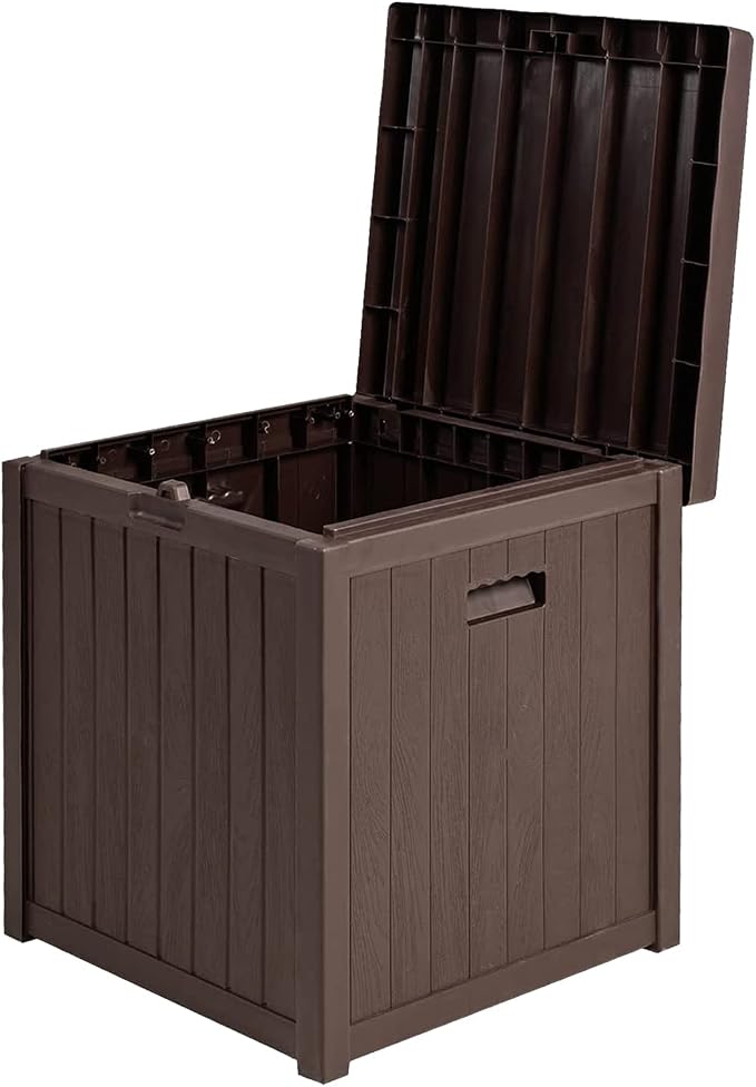 51 Gallon Outdoor Large Deck Storage Box, Resin Wicker Patio Storage Container for Patio Cushions, Gardening Tools and Toys (Brown)