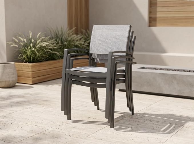 Amazonia Franklin 4-Piece Aluminum Stackable Patio Dining Chairs | Ideal for Outdoors and Indoors