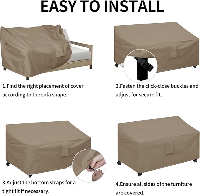 Easy-Going Waterproof Patio Sofa Cover UV Resistant 3 Seater Outdoor Sofa Cover Weatherproof Lawn Patio Furniture Cover with Tape Sealed Seam (88Wx32.5Dx33H inch, Camel)