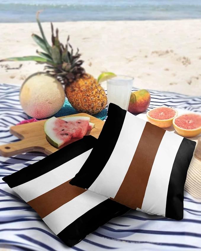 Outdoor Waterproof Throw Pillow Covers Set of 2 Boho Stripe Pillowcases 18x18 Inches Bohemian Brown Black White Patio Decorative Pillows Cushion Case Patio Pillows for Couch Bed Chair Garden