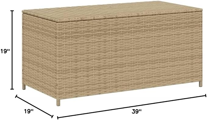 50.2 Gal Poly Rattan Garden Storage Box Outdoor Furniture with Water-Resistant Bag, Gas Spring Lid & Steel Frame for Deck, Patio, Poolside Storage (Mix Beige, 39.4x19.7x19.7)