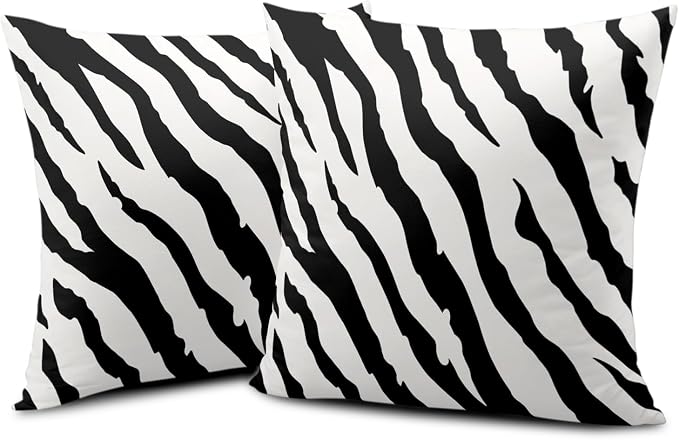 2 Pack Animal Print Throw Pillow Covers 24x24 Black and White Zebra Skin Pattern Pillow Covers Cotton Blend Modern Abstract Art Pillowcases Bedroom Living Room Home Decor