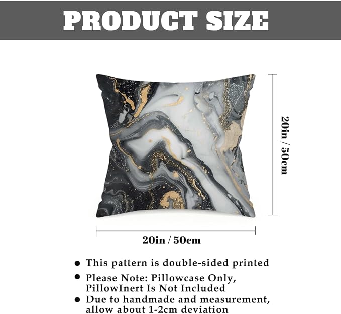 20x20 Inch Outdoor Pillow Covers Set of 2 Waterproof Throw Pillow Covers Decorative Couch Cushion Covers Black Grey Marble Square Pillowcases Protectors for Patio Garden Sofa