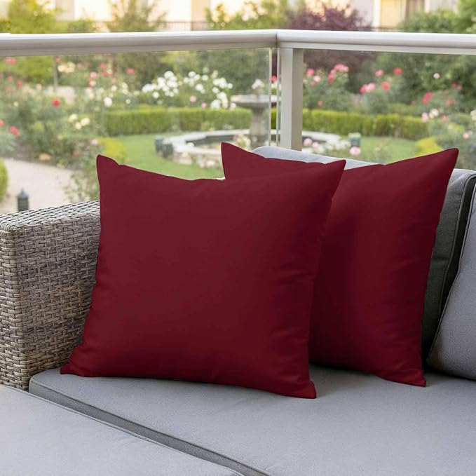 Outdoor Pillow Covers,Wine Red Dark Maroon Decorative Throw Pillow Cover Waterproof Pillowcase Set of 2,Linen Cushion Case for Sofa Couch Bed 26x26 Inch,Burgundy Red