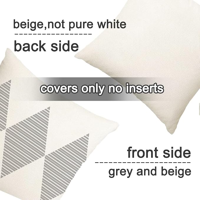 Outdoor Pillows Covers 20x20 Waterproof,Grey and Beige Set of 4(No Insert) | for Covered Patio Furniture Couch Sunbrella,No Insert Just Covers,Fit 20x20 inch Inserts or Smaller,Durable Polyester,Boho