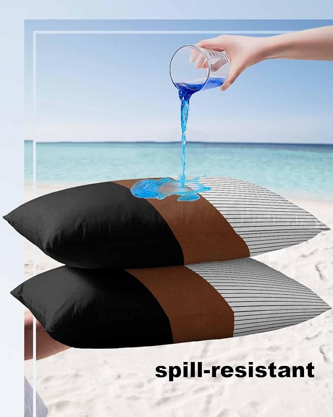 Outdoor Waterproof Throw Pillow Covers Set of 2 Brown Black Lines Lumbar Pillowcases 20x12 Inches Boho Style Patio Decorative Pillows Cushion Case Patio Pillows for Couch Bed Chair Garden