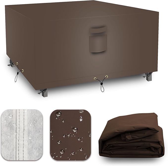 Square Heavy Duty Patio Table Covers Waterproof, 600D Outdoor Dining Table and Chair Set Covers, Outdoor Furniture Cover Waterproof for Sectional Sofa Couch 56''L x 56''W x 32''H, Brown