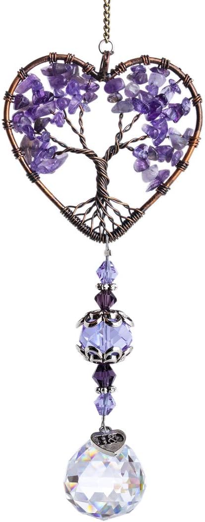 Tree of Life Crystal Suncatcher Rainbow Drop Pendant Window Decor | Tree of Life Crystal Suncatcher Hanging Drop Pendant Rainbow Maker for Window Home Garden Car Office Wedding Decor