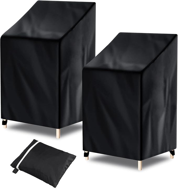 Stackable Patio Chair Cover, Waterproof Outdoor Patio Chair Covers, Lawn Patio Furniture Covers, Fits for 4-6 Stackable Outdoor Chairs & Dining Chairs (Black, 27.5"L x 29.5"W x 47"H, 2PCS)