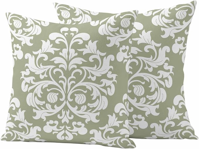 Outdoor Pillow Covers Set of 2, Luxury Flower Sage Green Decorative Throw Pillow Covers 18X18IN, Abstract Floral Throw Pillows Protector Cushion Case for Patio,Couch,Sofa,Garden