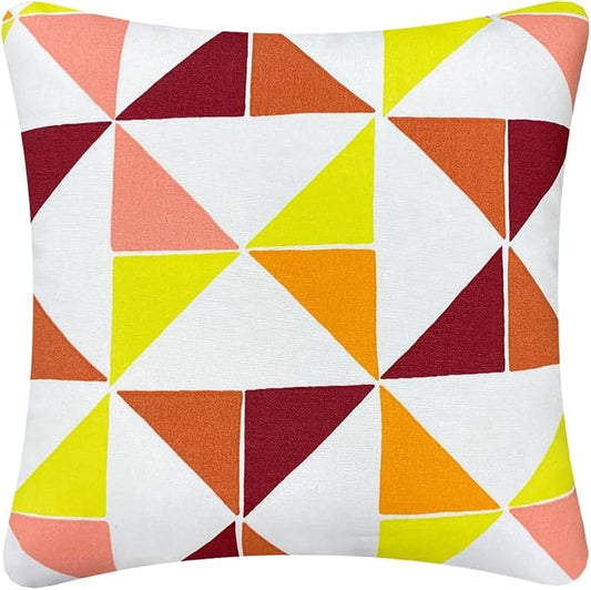 Outdoor Waterproof Decorative Throw Pillow Cover for Patio Furniture, 18x18 Inch Fade Resistant Patio Garden Cushion Cover for Couch Bed Sofa, Triangular Multi