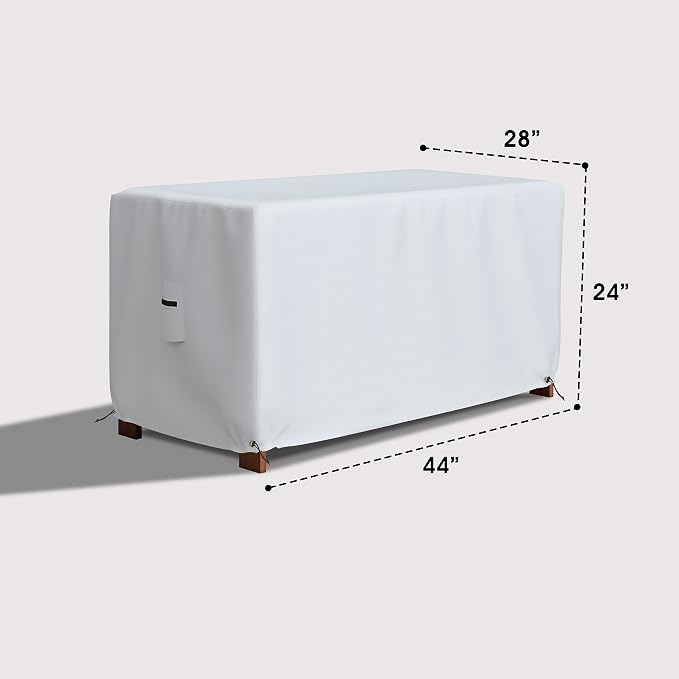 Covers & All Patio Deck Box Cover - Heavy Duty 12 Oz Waterproof Outdoor Yard Cushion Storage Box Protection 100% Weather Resistant with Air Pockets and Drawstring. (44”W X 28”D x 24”H, White)