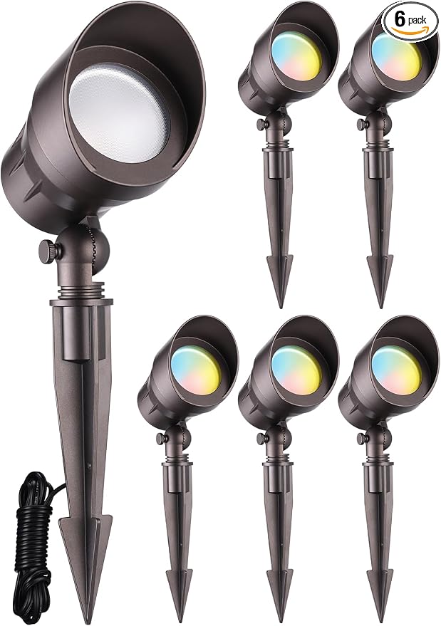 LEONLITE 6-Pack 5CCT 5W 12-24V Low Voltage LED Spotlight Oil Rubbed Bronze | 1800K2700K3000K4000K5000K, Landscape Pathway Lights Outdoor, CRI90, Aluminum Spot Lights for Garden, ETL, IP65 Waterproof