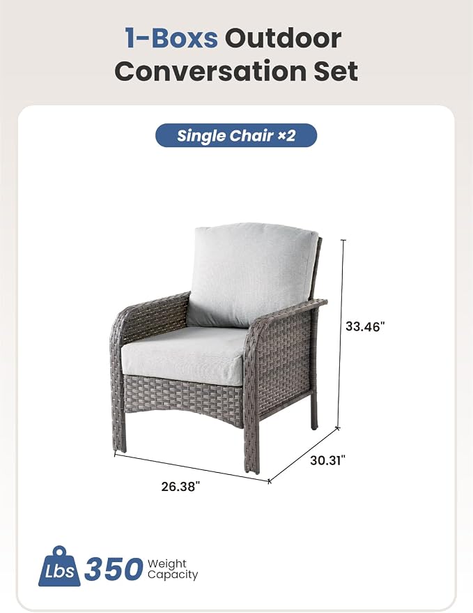 2-Piece Outdoor Patio Furniture Set, Outdoor Conversation Wicker Sofa with Thickened Cushions, Rattan Couch for Deck Yard Poolside, Grey