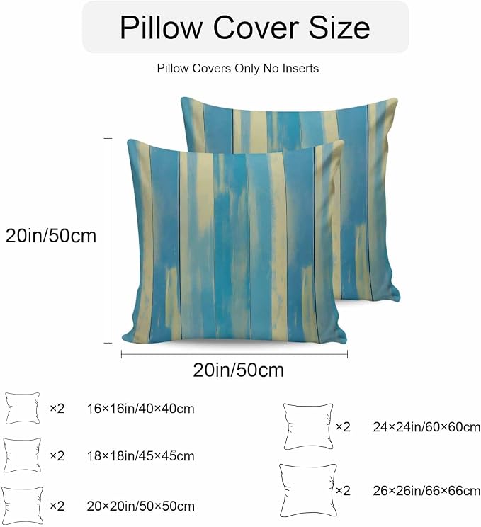 Blue Yellow Outdoor Pillow Covers 18x18 Inch Throw Pillow Covers Set of 2 Waterproof Decorative Pillow Cases Vintage Farmhouse Abstract Wooden Grain Cushion Covers for Patio Furniture Garden Couch