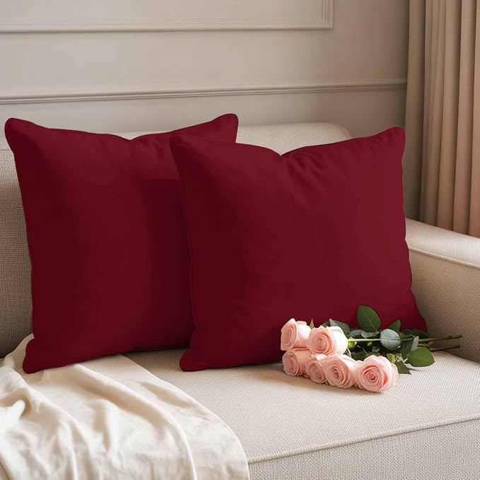 Outdoor Pillow Covers,Wine Red Dark Maroon Decorative Throw Pillow Cover Waterproof Pillowcase Set of 2,Linen Cushion Case for Sofa Couch Bed 16x16 Inch,Burgundy Red