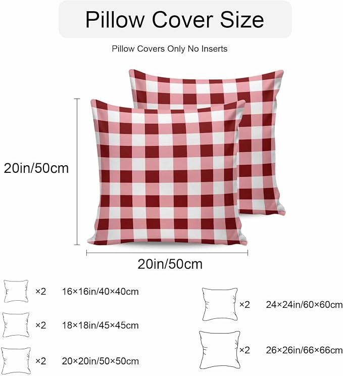 Red Farmhouse Waterproof Outdoor Pillow Covers Set of 2 Home Decor, Gradient Buffalo Plaid Lattice Grid Pillowcase Patio Pillow Covers for Couch Bench Furniture Garden 18x18in
