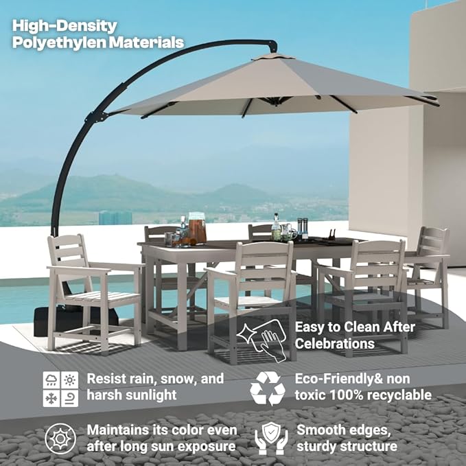 Outdoor HDPE Dining Set 5 Pieces, Patio Table with Umbrella Hole and 4 Chairs, All Weather Patio Furniture for Lawn, Garden, Backyard, Deck, Poolside, Heavy Duty Outdoor Dining Table and Chairs, Grey