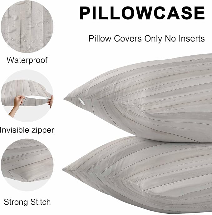 Beige Outdoor Pillow Covers 18x18 Inch Throw Pillow Covers Set of 2 Waterproof Decorative Pillow Cases Farmhouse Simple Abstract Striped Wooden Grain Cushion Covers for Patio Furniture Garden Couch