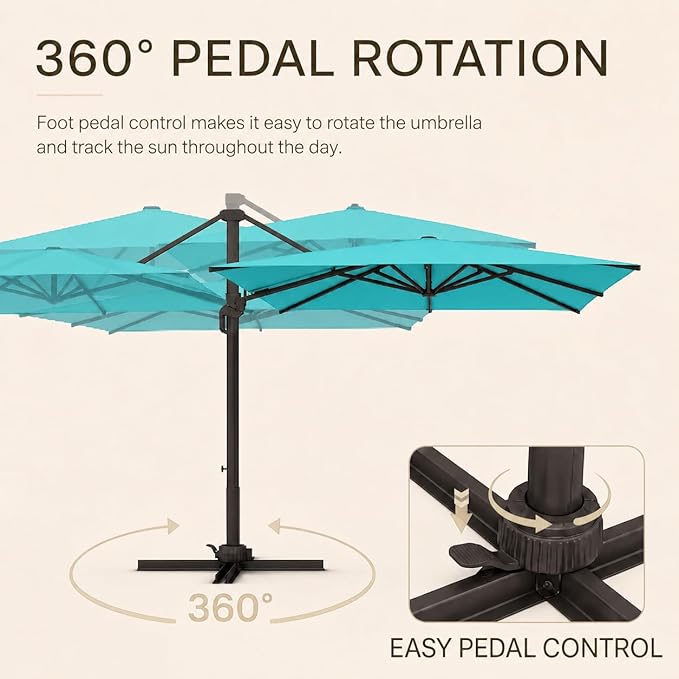 Kingdura 9' X 9' Cantilever Patio Umbrella with Base Included, Large Square Outdoor Offset Umbrella with 360-degree Rotation, 4 Position Tilt, UV Protection for Pool Deck Garden Patio (Peacock blue)