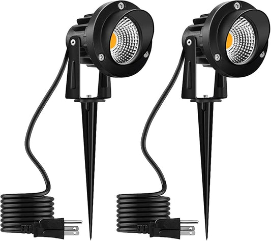 Romwish Outdoor Spotlight 3000K Warm White,12W LED Spot Lights Outdoor for Yard Garden Tree, 120V Plug in Landscape Lighting with IP65 Waterproof for Lawn Decorative, 2Pack