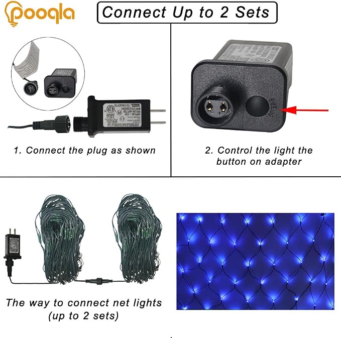 Blue Net Lights, 15x 5ft Christmas Bush Lights Outdoor Green Wire | 300 LED Large Net Mesh Lights Plug in, 8 Modes Waterproof Connectable Bushes Lights for Halloween Hedge Yard Decor