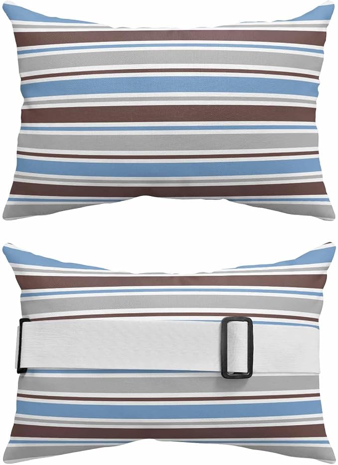 Pack of 2 Outdoor Lumbar Pillow Covers 11x16 Inch, Blue Brown Striped Waterproof Throw Pillow Covers Set, Farmhouse Stripes Modern Abstract Art Outside Decorative Cushion Cases for Patio Porch Car