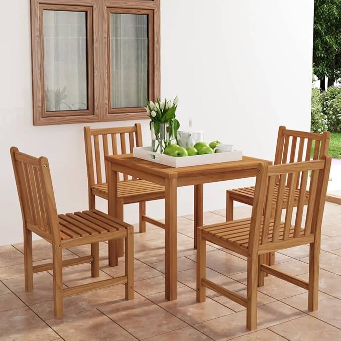 5 Piece Teak Wood Garden Dining Set with 31.5 x 31.5 Inch Table, Solid Wood Patio Furniture for Indoor or Outdoor Use