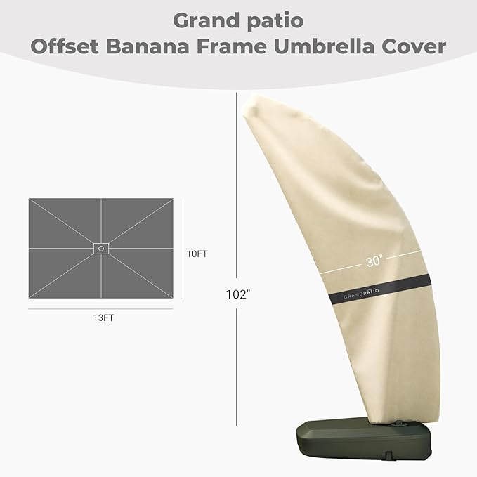 Grand Patio Deluxe Patio Umbrella Cover for 10×13 FT Offset Umbrella with Curved Cantilever and Straight Pole, Waterproof Cantilever Umbrella Cover with Zipper, Weather-resistant, Beige