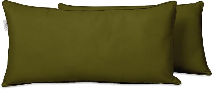 Indoor/Outdoor Polyester Fabric Lumbar Pillow Cover, All-Weather Waterproof Rectangular Cushion Case for Patio Furniture, 16 x 24 Set of 2 -Olive Green