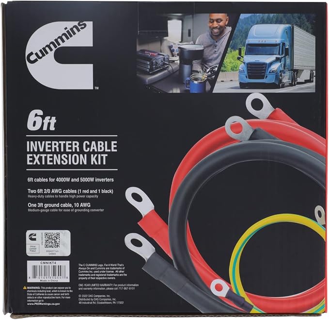 Cummins CMNIKT4 Installation Cable Kit for 4000 Watt and 5000 Watt Inverters 6ft Extension Cables with Ring Terminals